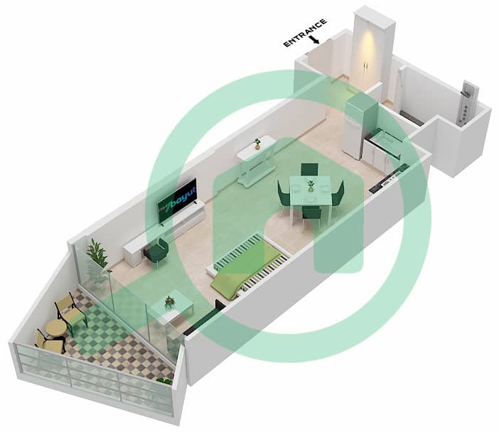 المخططات الطابقية لتصميم الوحدة 5  FLOOR 2 شقة استوديو - ميلينيوم بن غاطي ريزيدنسز Floor 2 interactive3D