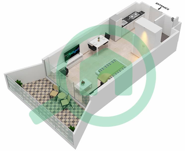 المخططات الطابقية لتصميم الوحدة 6  FLOOR 2 شقة استوديو - ميلينيوم بن غاطي ريزيدنسز Floor 2 interactive3D