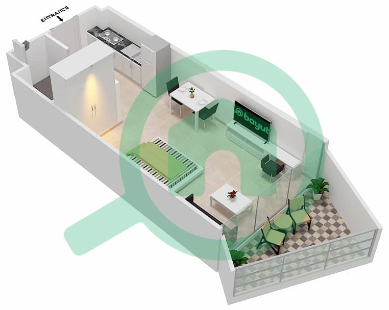 المخططات الطابقية لتصميم الوحدة 7  FLOOR 2 شقة استوديو - ميلينيوم بن غاطي ريزيدنسز Floor 2 interactive3D