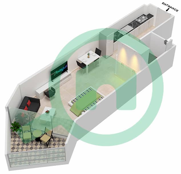 المخططات الطابقية لتصميم الوحدة 9  FLOOR 2 شقة استوديو - ميلينيوم بن غاطي ريزيدنسز Floor 2 interactive3D