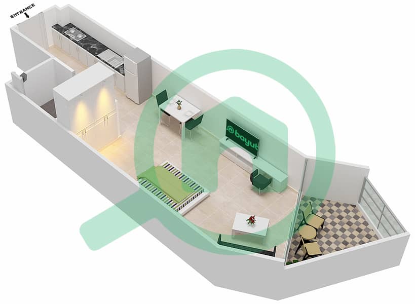 المخططات الطابقية لتصميم الوحدة 10  FLOOR 2 شقة استوديو - ميلينيوم بن غاطي ريزيدنسز Floor 2 interactive3D