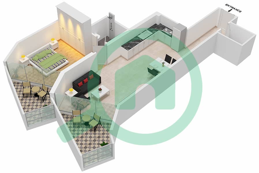 Millennium Binghatti Residences - 1 Bedroom Apartment Unit 11  FLOOR 2 Floor plan Floor 2 interactive3D