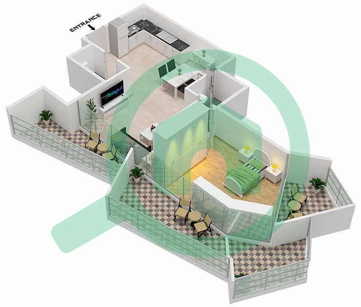 المخططات الطابقية لتصميم الوحدة 12  FLOOR 2 شقة 1 غرفة نوم - ميلينيوم بن غاطي ريزيدنسز Floor 2 interactive3D