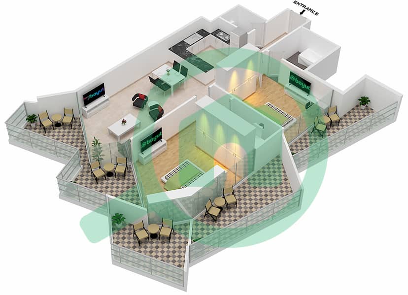 千禧年宾格蒂公馆 - 2 卧室公寓单位1  FLOOR 3戶型图 Floor 3 interactive3D