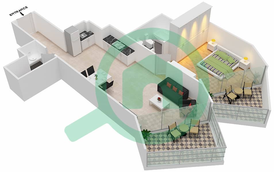 المخططات الطابقية لتصميم الوحدة 3  FLOOR 3 شقة 1 غرفة نوم - ميلينيوم بن غاطي ريزيدنسز Floor 3 interactive3D