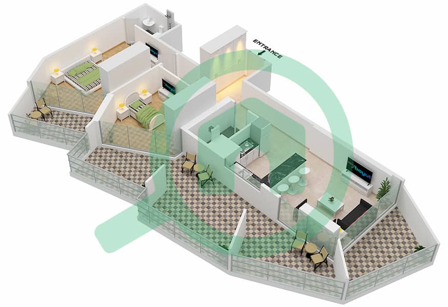 Милленниум Бингатти Резиденсес - Апартамент 2 Cпальни планировка Единица измерения 8  FLOOR 3 Floor 3 interactive3D