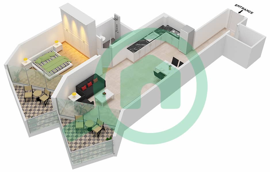 المخططات الطابقية لتصميم الوحدة 11  FLOOR 3 شقة 1 غرفة نوم - ميلينيوم بن غاطي ريزيدنسز Floor 3 interactive3D
