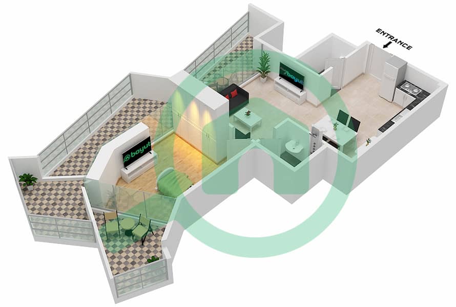 المخططات الطابقية لتصميم الوحدة 12  FLOOR 3 شقة 1 غرفة نوم - ميلينيوم بن غاطي ريزيدنسز Floor 3 interactive3D