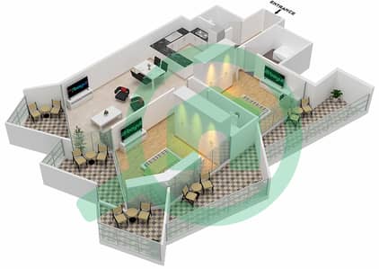 المخططات الطابقية لتصميم الوحدة 1  FLOOR 4 شقة 2 غرفة نوم - ميلينيوم بن غاطي ريزيدنسز