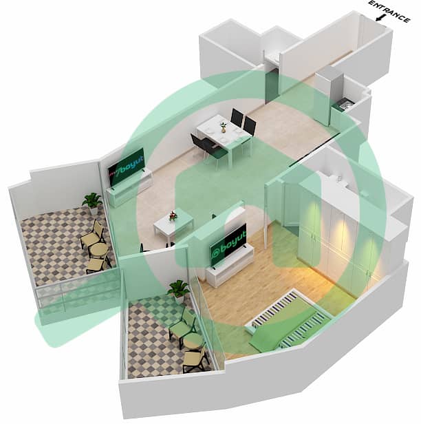 المخططات الطابقية لتصميم الوحدة 3  FLOOR 4 شقة 1 غرفة نوم - ميلينيوم بن غاطي ريزيدنسز Floor 4 interactive3D