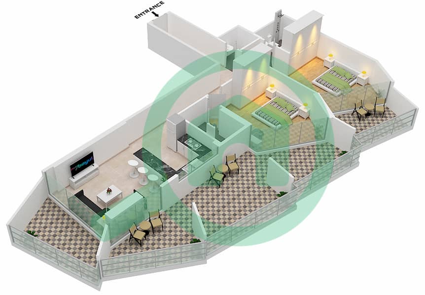 Милленниум Бингатти Резиденсес - Апартамент 2 Cпальни планировка Единица измерения 4   FLOOR 4 Floor 4 interactive3D