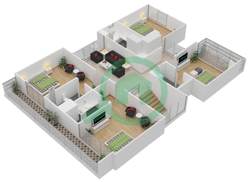 Филд - Вилла 5 Cпальни планировка Тип V-4 First Floor interactive3D
