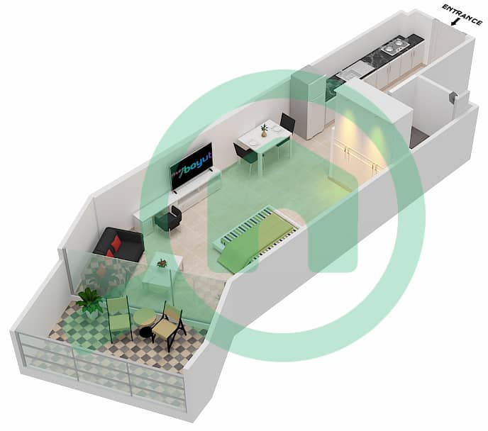 المخططات الطابقية لتصميم الوحدة 9  FLOOR 4 شقة استوديو - ميلينيوم بن غاطي ريزيدنسز Floor 4 interactive3D