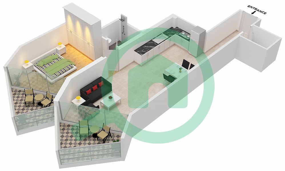 المخططات الطابقية لتصميم الوحدة 11  FLOOR 4 شقة 1 غرفة نوم - ميلينيوم بن غاطي ريزيدنسز Floor 4 interactive3D