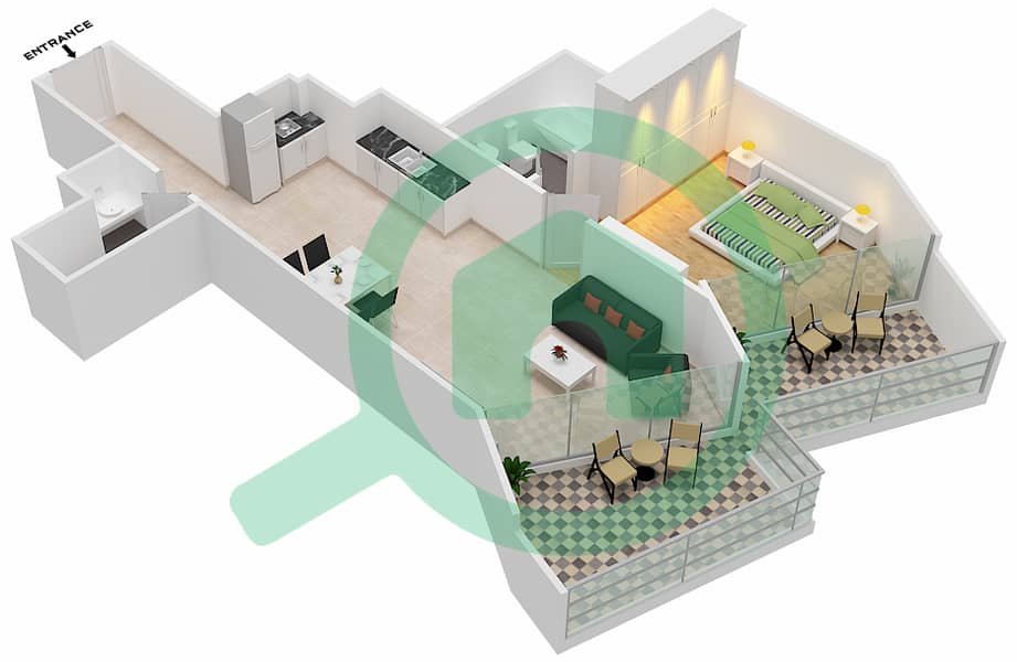 Millennium Binghatti Residences - 1 Bedroom Apartment Unit 3  FLOOR 5 Floor plan Floor 5 interactive3D