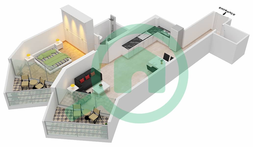 Милленниум Бингатти Резиденсес - Апартамент 1 Спальня планировка Единица измерения 11  FLOOR 5 Floor 5 interactive3D