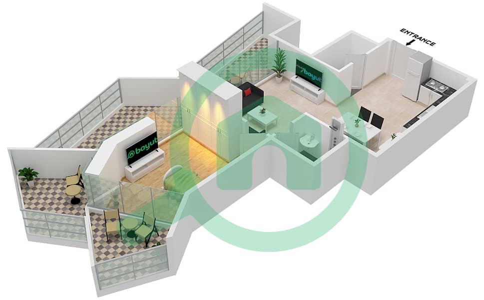 المخططات الطابقية لتصميم الوحدة 12  FLOOR 5 شقة 1 غرفة نوم - ميلينيوم بن غاطي ريزيدنسز Floor 5 interactive3D