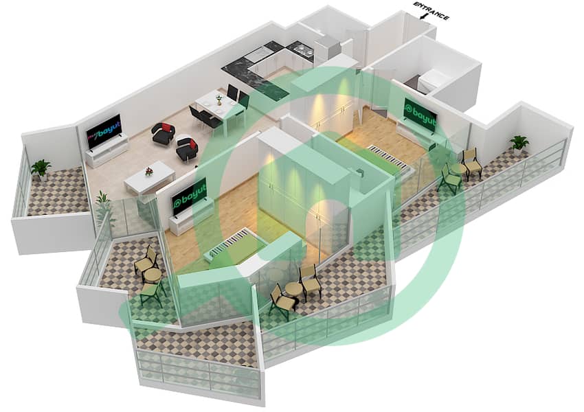 Millennium Binghatti Residences - 2 Bedroom Apartment Unit 1  FLOOR 6 Floor plan Floor 6 interactive3D
