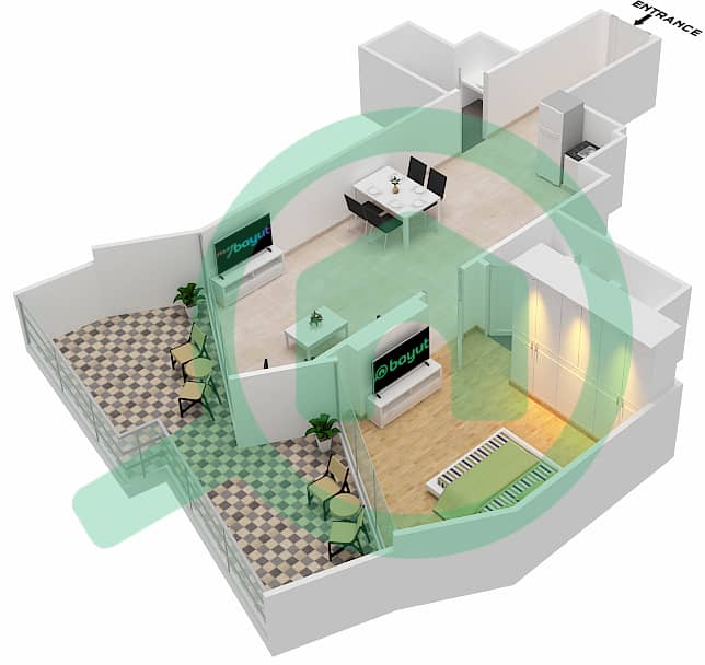 المخططات الطابقية لتصميم الوحدة 3  FLOOR 6 شقة 1 غرفة نوم - ميلينيوم بن غاطي ريزيدنسز Floor 6 interactive3D