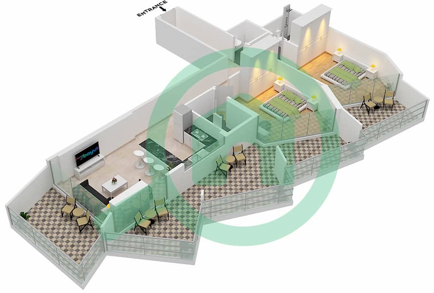 Милленниум Бингатти Резиденсес - Апартамент 2 Cпальни планировка Единица измерения 4  FLOOR 6 Floor 6 interactive3D