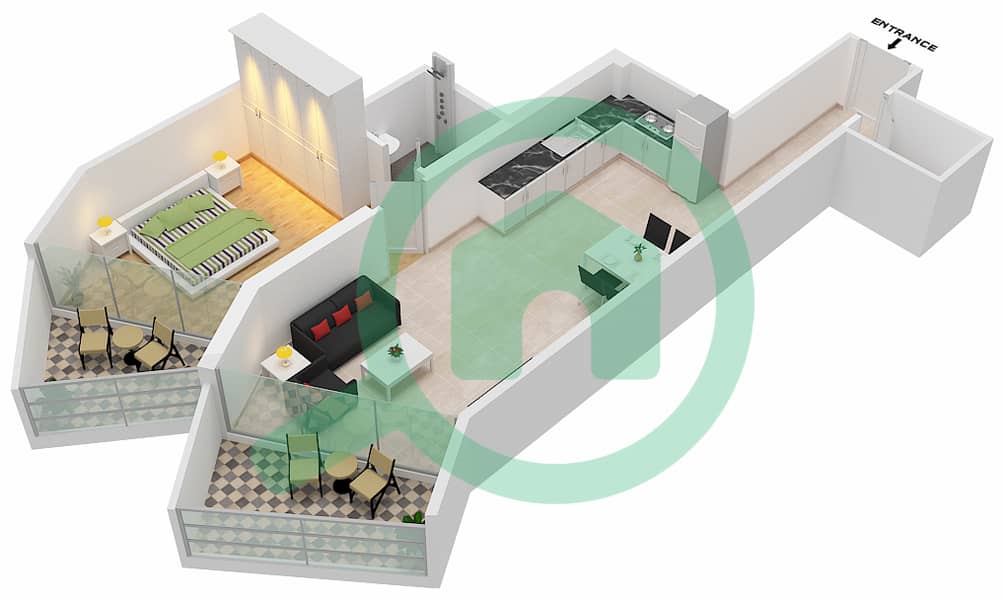 المخططات الطابقية لتصميم الوحدة 11  FLOOR 6 شقة 1 غرفة نوم - ميلينيوم بن غاطي ريزيدنسز Floor 6 interactive3D