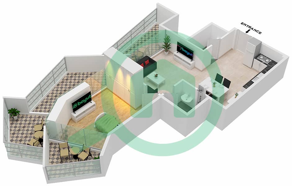 Millennium Binghatti Residences - 1 Bedroom Apartment Unit 12  FLOOR 6 Floor plan Floor 6 interactive3D