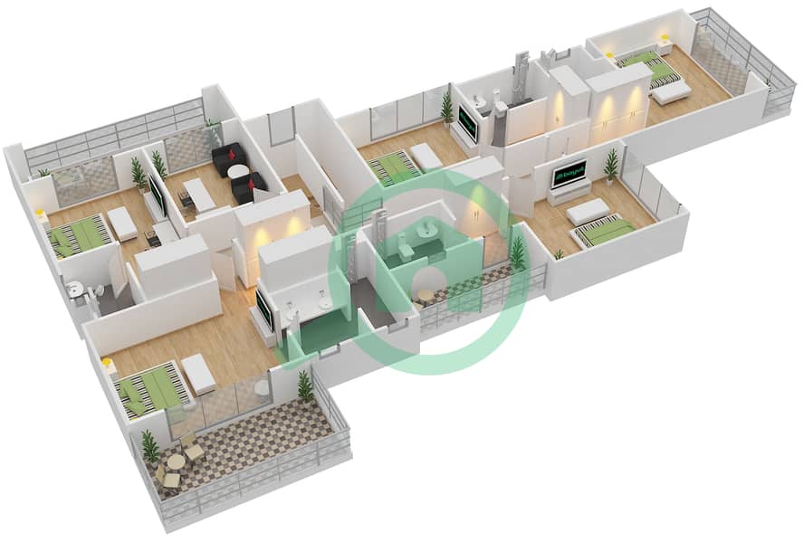 Qattouf Community - 5 Bedroom Commercial Villa Type S Floor plan First Floor interactive3D