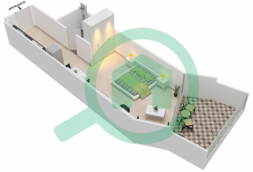 المخططات الطابقية لتصميم الوحدة 9  FLOOR 7 شقة استوديو - ميلينيوم بن غاطي ريزيدنسز Floor 7 interactive3D