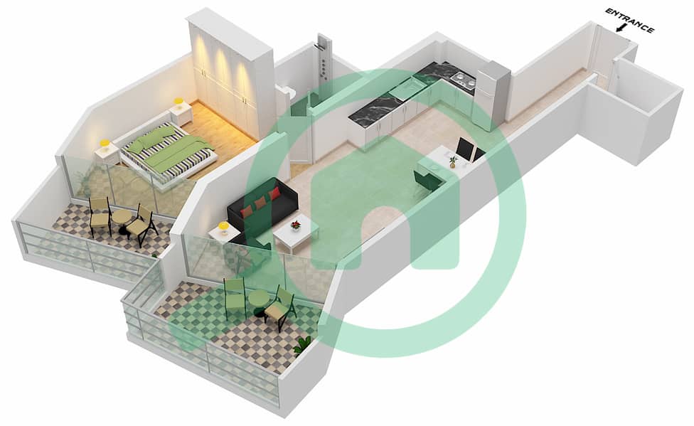 المخططات الطابقية لتصميم الوحدة 11  FLOOR 7 شقة 1 غرفة نوم - ميلينيوم بن غاطي ريزيدنسز Floor 7 interactive3D
