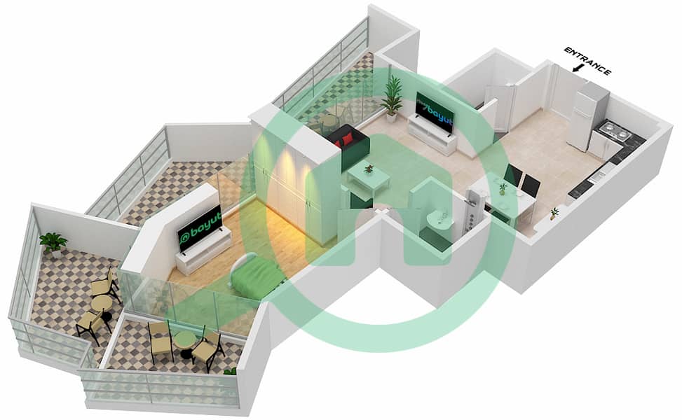 المخططات الطابقية لتصميم الوحدة 12  FLOOR 7 شقة 1 غرفة نوم - ميلينيوم بن غاطي ريزيدنسز Floor 7 interactive3D