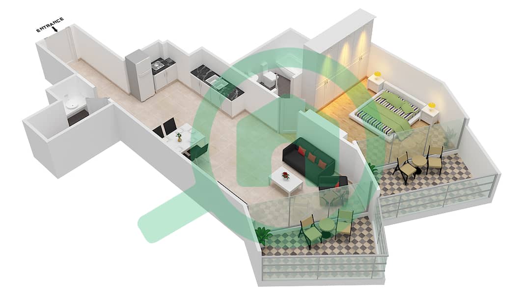 Millennium Binghatti Residences - 1 Bedroom Apartment Unit 3  FLOOR 8 Floor plan Floor 8 interactive3D