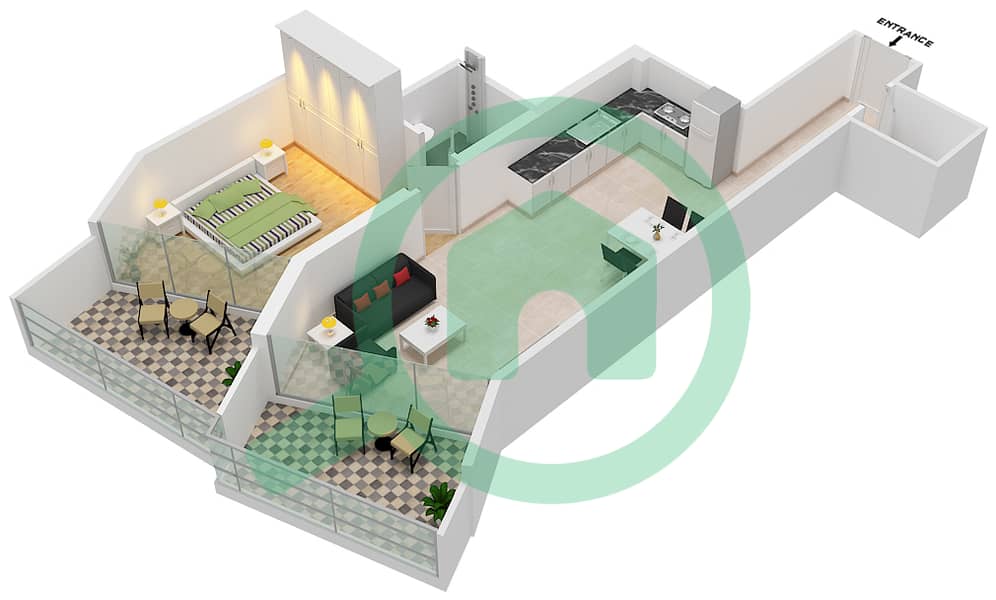 Милленниум Бингатти Резиденсес - Апартамент 1 Спальня планировка Единица измерения 11  FLOOR 8 Floor 8 interactive3D