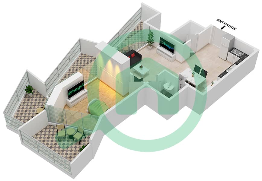 千禧年宾格蒂公馆 - 1 卧室公寓单位12  FLOOR 8戶型图 Floor 8 interactive3D