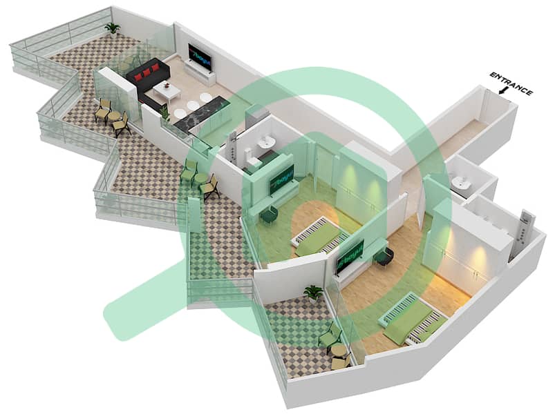 千禧年宾格蒂公馆 - 2 卧室公寓单位4  FLOOR 9戶型图 Floor 9 interactive3D