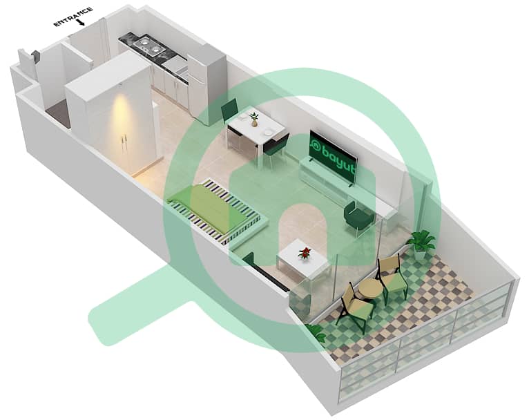 المخططات الطابقية لتصميم الوحدة 7  FLOOR 9 شقة استوديو - ميلينيوم بن غاطي ريزيدنسز Floor 9 interactive3D