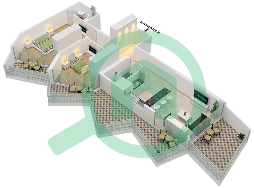 Милленниум Бингатти Резиденсес - Апартамент 2 Cпальни планировка Единица измерения 8  FLOOR 9 Floor 9 interactive3D