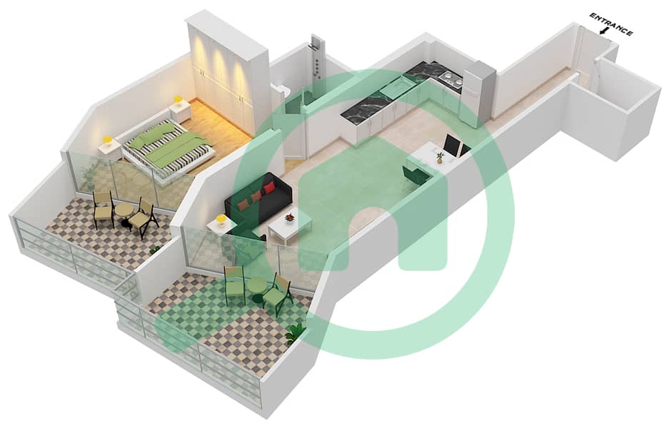 Милленниум Бингатти Резиденсес - Апартамент 1 Спальня планировка Единица измерения 11  FLOOR 9 Floor 9 interactive3D
