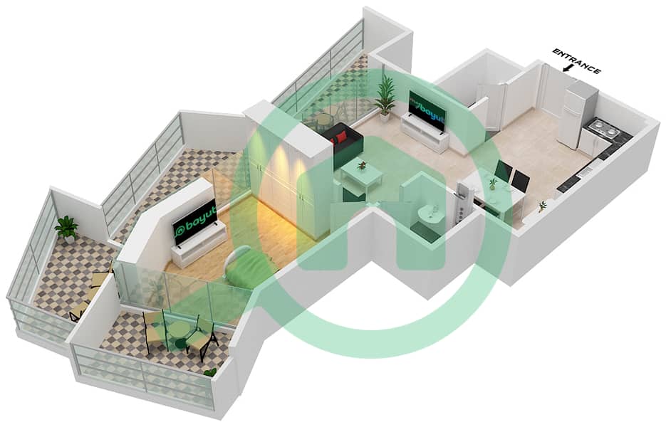 Millennium Binghatti Residences - 1 Bedroom Apartment Unit 12  FLOOR 9 Floor plan Floor 9 interactive3D