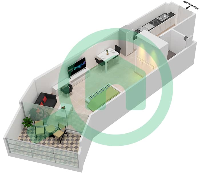 Millennium Binghatti Residences - Studio Apartment Unit 9  FLOOR 10 Floor plan Floor 10 interactive3D