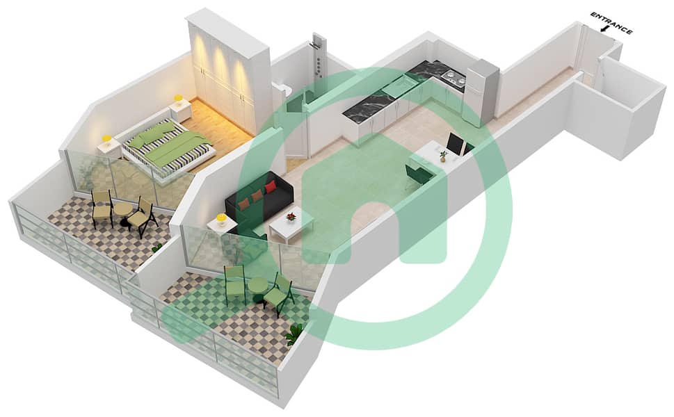 المخططات الطابقية لتصميم الوحدة 11  FLOOR 10 شقة 1 غرفة نوم - ميلينيوم بن غاطي ريزيدنسز Floor 10 interactive3D