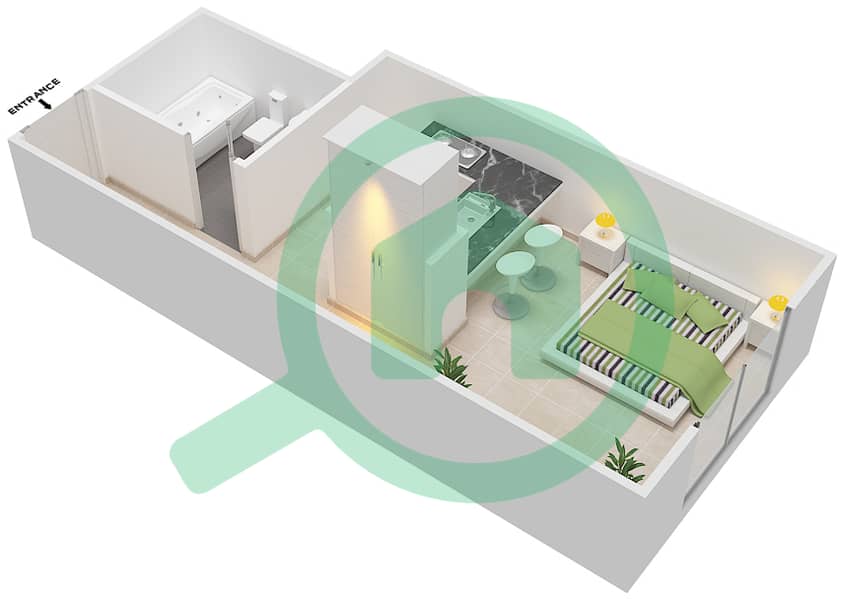 Ла Фонтана Апартментс - Апартамент Студия планировка Тип/мера A/3 interactive3D