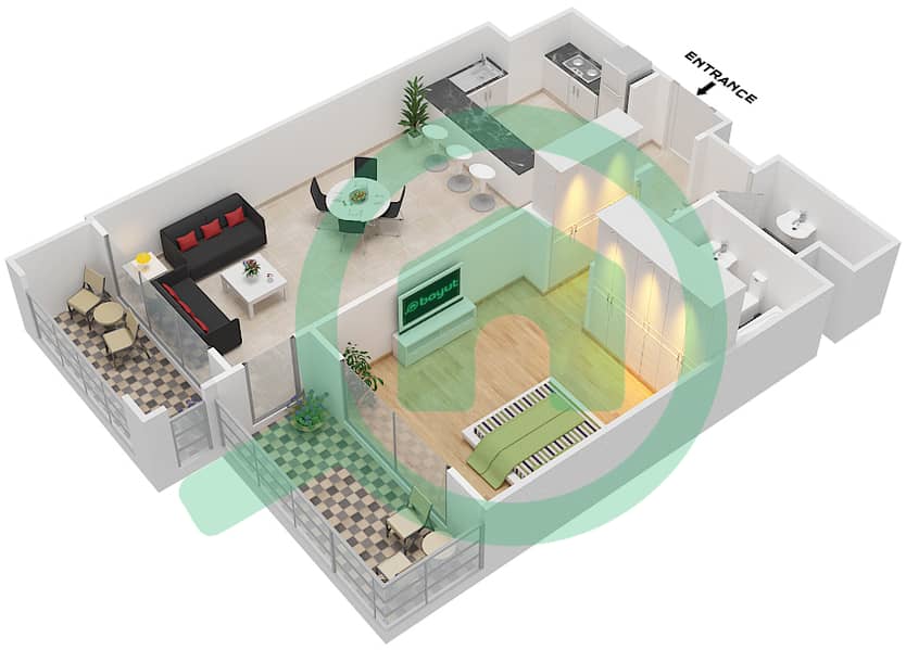 المخططات الطابقية لتصميم النموذج / الوحدة B/10 شقة 1 غرفة نوم - شقق لا فونتانا interactive3D
