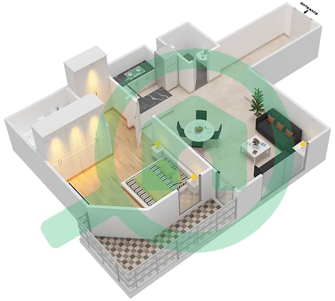 喷泉公寓 - 1 卧室公寓类型／单位I/20戶型图 interactive3D