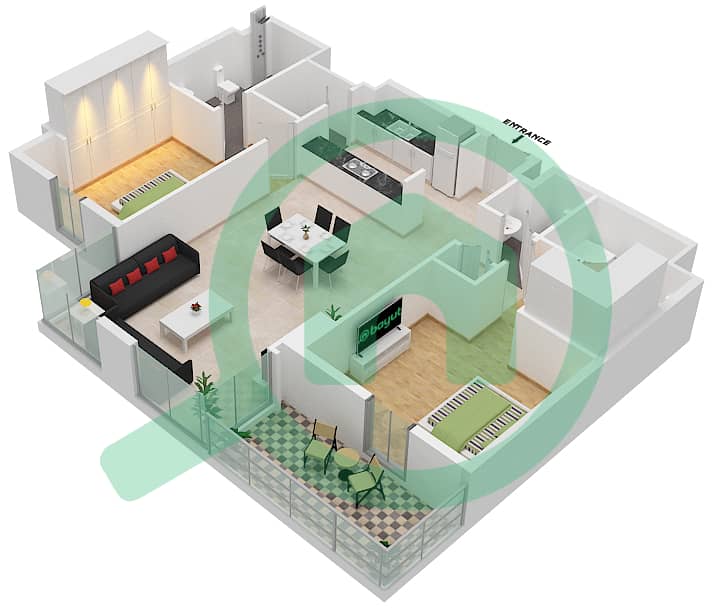 C3 - 2 Bedroom Apartment Type H Floor plan Floor 1,3,5,7,9,11 interactive3D
