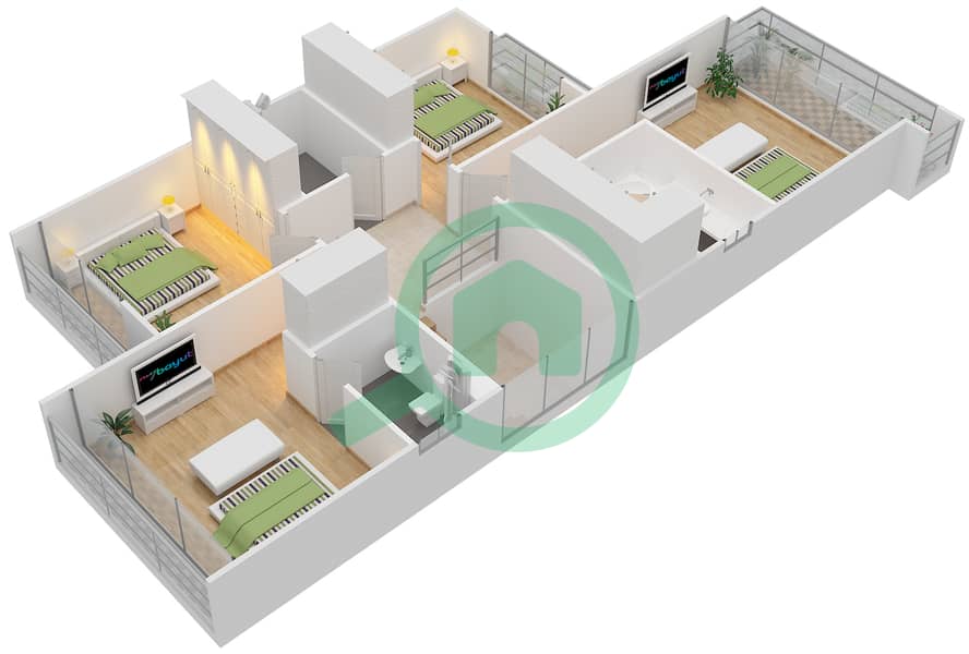 Тёрф - Вилла 5 Cпальни планировка Тип 5 First Floor interactive3D