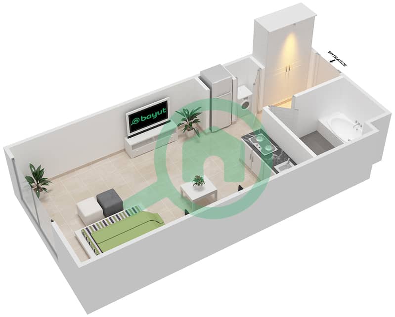 Al Zahia - Studio Apartment Type A Floor plan interactive3D