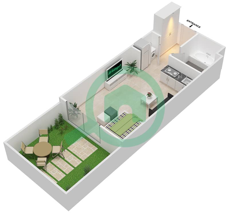 Al Zahia - Studio Apartment Type A2 Floor plan interactive3D