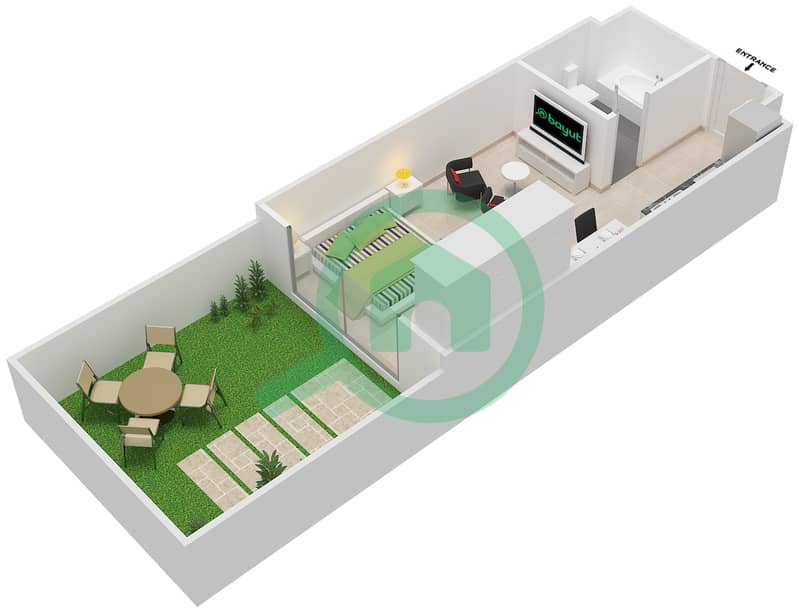 المخططات الطابقية لتصميم النموذج E1 شقة استوديو - الزاهية interactive3D