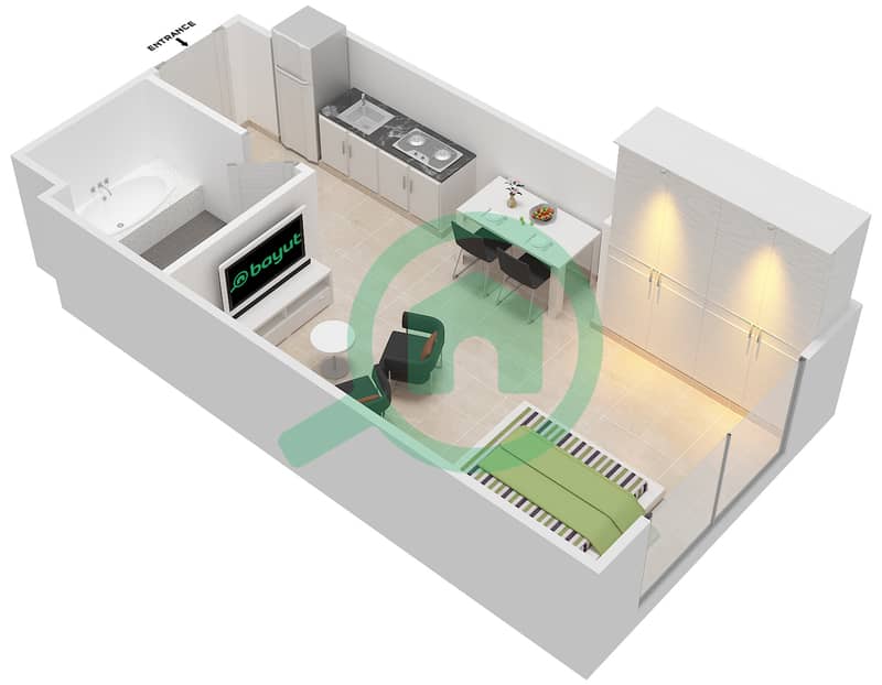 Аль Захия - Апартамент Студия планировка Тип E interactive3D