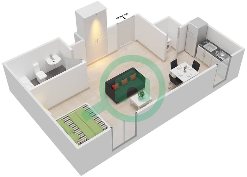 Аль Захия - Апартамент Студия планировка Тип D interactive3D